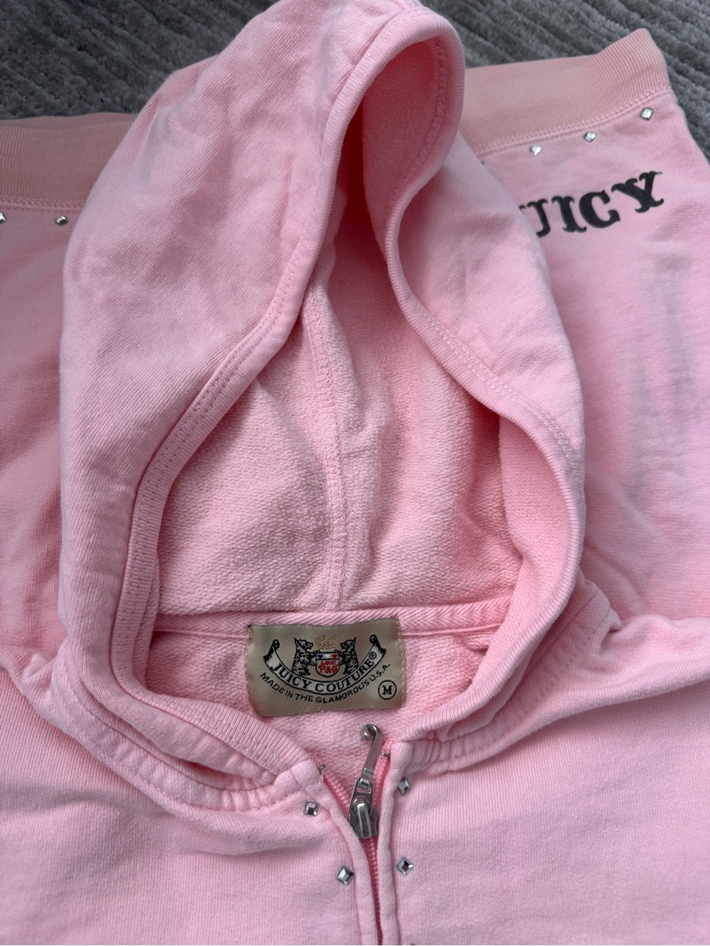 Vintage Juicy Couture Women's Pink and Black Hoodie - Picture 10 of 10